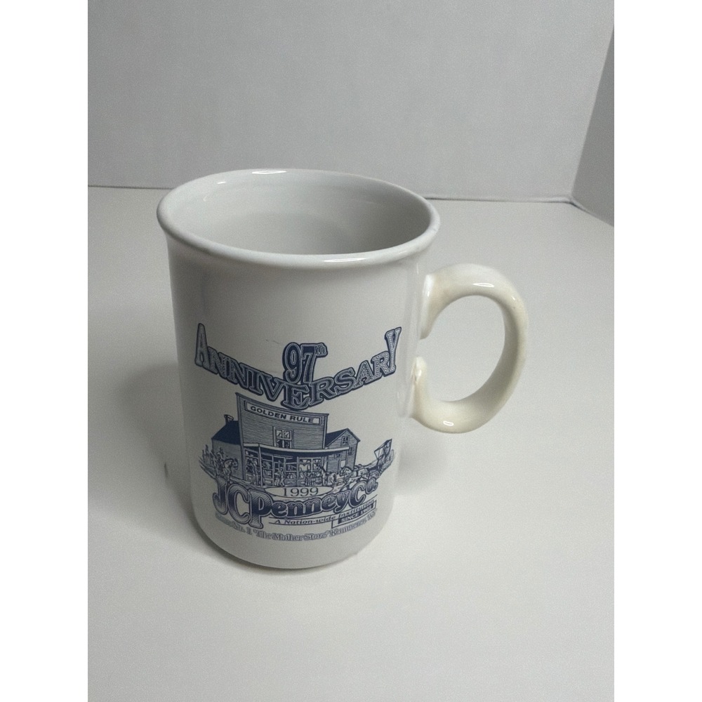 Vintage JCPenney 97th Anniversary 1999 Coffee Mug Golden Rule Store White Blue - Picture 1 of 7